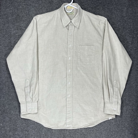 L.L. Bean Other - Vintage LL Bean Oxford Shirt Mens 17-36 Beige Solid Long Sleeve Made in USA
